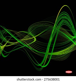 abstract green line emerald wave yellow band isolated on black background. vector illustration