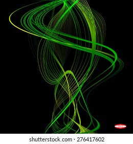 abstract green line emerald wave yellow band isolated on black background. vector illustration