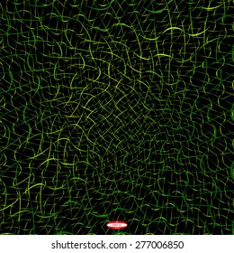 abstract green line emerald wave yellow band isolated on black background. vector illustration