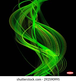 abstract green line emerald wave yellow band isolated on black background. vector illustration