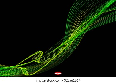 abstract green line emerald wave yellow band isolated on black background. vector illustration