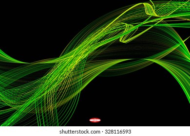 abstract green line emerald wave yellow band isolated on black background. vector illustration