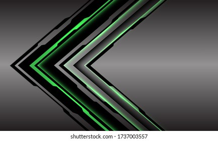 Abstract green line light cyber arrow direction on grey metallic with blank space design modern futuristic technology background vector illustration.