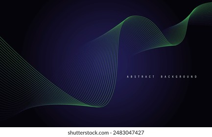 Abstract green line wave curve on dark blue design modern luxury technology futuristic background vector illustration.