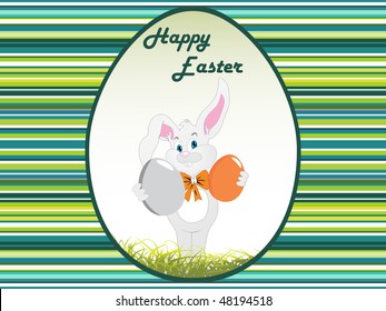 abstract green lines background with cute easter holding egg