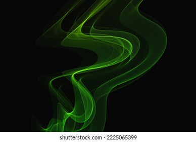 Abstract green lines background with vector wave elements on black background