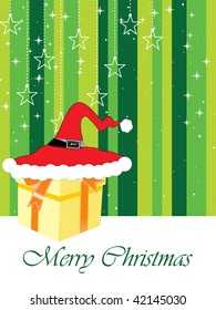 abstract green lines background with xmas gift, cap