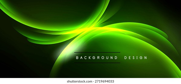 Abstract green lines create flowing shapes. Dark background emphasizes bright curves, text reads background design. Modern visual presentation.