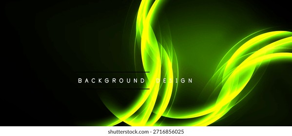 Abstrakte grüne Linien fließen über dunklen Hintergrund. Modernes Design-Element, dynamische Kurven schaffen visuelles Interesse. Einfache, elegante Komposition.