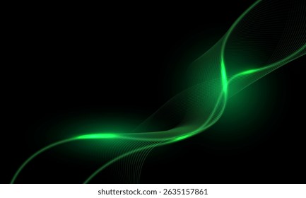 Abstract green lines light wave curve motion on black design modern futuristic technology background vector illustration.