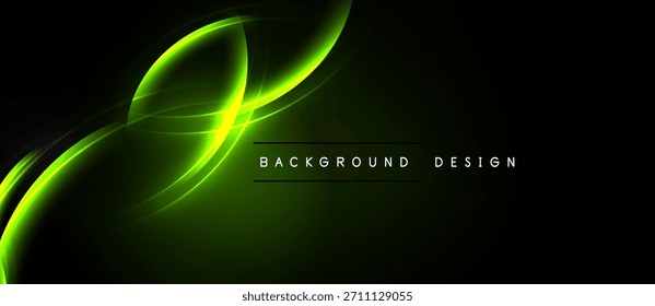 Abstract green lines over black background. Smooth curves create dynamic visual effect. Modern design element for presentations.
