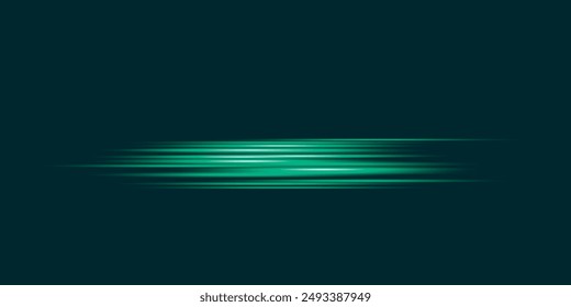 Abstract green lines, speed light effect. Illuminated traffic lanes.