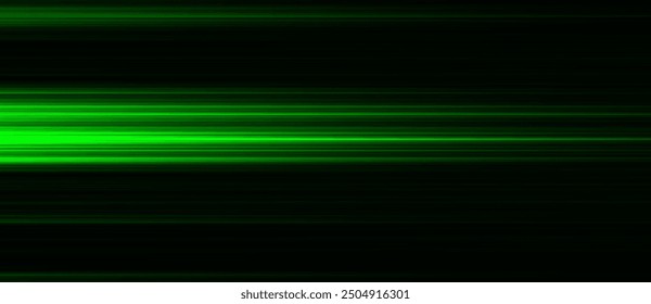 Abstract green lines, speed light effect. Illuminated traffic lanes.