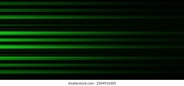 Abstract green lines, speed light effect. Illuminated traffic lanes.