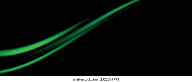 Abstract green lines, speed light effect. Illuminated traffic lanes.