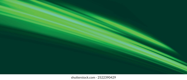 Abstract green lines, speed light effect. Illuminated traffic lanes.