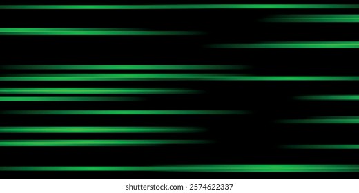 Abstract green lines, speed light effect. Illuminated traffic lanes.