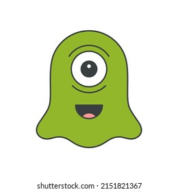 Resumen líquido extraterrestre líquido extraterrestre personaje sonriente con el estilo de groovy de arte de ojos pop camiseta diseño decorativo gráfico vectorial ilustración de dibujos animados. Bacteria cómica microbus amigable monstruo divertido cara feliz