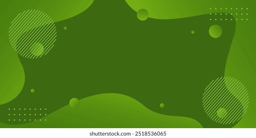 Abstract green liquid wave background with geometric shapes, modern dynamic wallpaper. Suitable for templates, sale banners, business, events, ads, web and pages