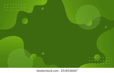 Abstract green liquid wave background with geometric shapes, modern dynamic wallpaper. Suitable for templates, sale banners, business, events, ads, web and pages