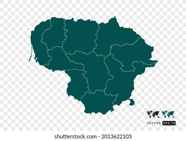 Abstract green Lithuania map. Design vector transparent background.