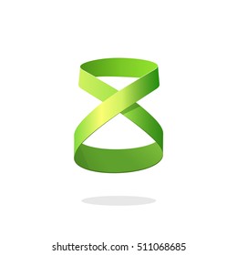 Abstract green loop ribbon logo element design isolated on white background, idea of infinity, eternity or endless symbol, creative geometric looped strip