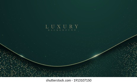 Abstract green luxury background with golden line on dark , Realistic paper cut style 3d. vector illustration.