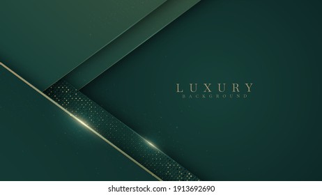 Abstract green luxury background with golden line on dark , Realistic paper cut style 3d. vector illustration.