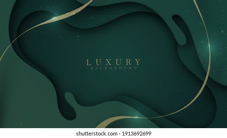 Abstract green luxury background and golden line dark   Realistic paper cut style 3d  vector illustration 