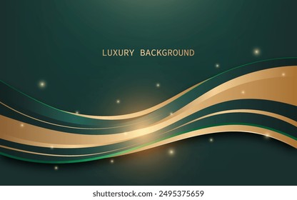 Abstract green luxury background and golden curved with glitter effect. Modern background design vector