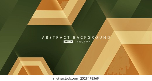 Abstractas fondos verdes de lujo con Formas hexagonales geométricas y Elementos de luz dorados para póster, volante, tablero digital y diseño conceptual. Vector Eps10