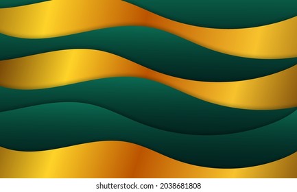 Resumen del fondo de la ola de lujo verde. Diseño de fondo moderno. color dorado. Composición de formas fluidas. Apto para el diseño de la presentación. sitio web, base para banners, fondos de pantalla, folletos, carteles