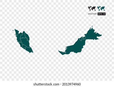 Abstract green Malaysia map. Design vector transparent background.