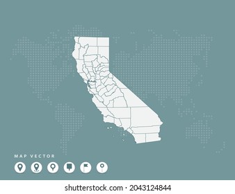 Abstract green map of California vector.