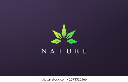 Abstract green marijuana leaf logo in a simple and modern style