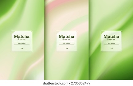 Abstract green matcha wave background. concept of organic green tea, healthy drink, Japanese matcha latte, and natural wellness. soft fluid liquid texture. vector illustration for branding.
