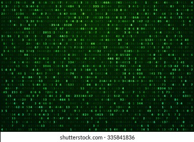 Abstract Green Matrix Background. Binary Computer Code. Coding / Hacker Concept. Vector Background Illustration.