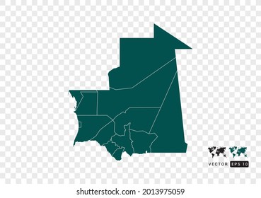 Abstract green Mauritania map. Design vector transparent background.