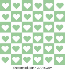 Abstract Green Mesh Pattern Vector Abstract Square Background With Heart Shapes