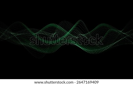Abstract green mesh wave 3D geometric on black background vector illustration.
