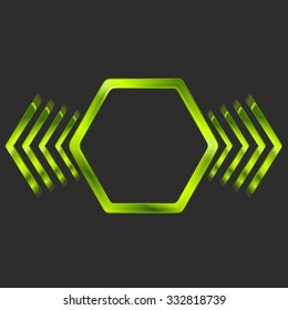 Abstract green metal hexagon and arrows shape. Vector background