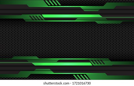 Abstract green metallic circuit on dark grey hexagon mesh pattern design modern futuristic technology background vector illustration.