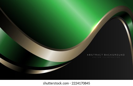 Abstract green metallic curve with gold line on dark grey design modern luxury futuristic background vector illustration.