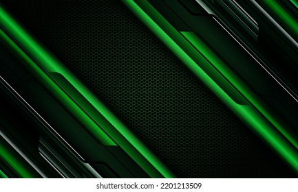 Abstract green metallic cyber black circuit geometric with dark hexagon mesh design modern futuristic technology background vector illustration.