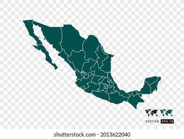 Abstract green Mexico map. Design vector transparent background.