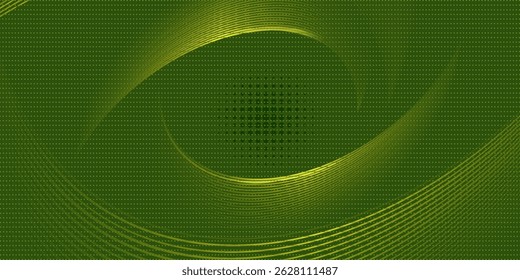 Abstract green modern futuristic banner background. Glowing green oval lines pattern design. Swirl ellipse lines element. Circular motion. Modern and Creative Trend design in vector illustration