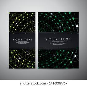 Abstract green Molecule structure and technology background, Brochure business design template or roll up. 