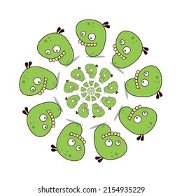 Abstract green monstersception drawing vector art on a white background.