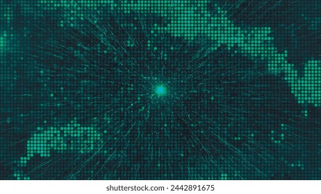 Abstract green mosaic background. Abstract colored LED squares background. Technology digital square green color background. Green pixel grid background. Vector illustration.