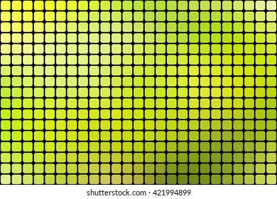 Abstract green mosaic background with square tiles over black, horizontal format.
